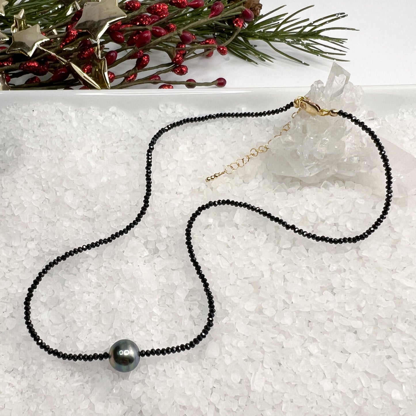 Tahitian Pearl & Black Spinel Necklace