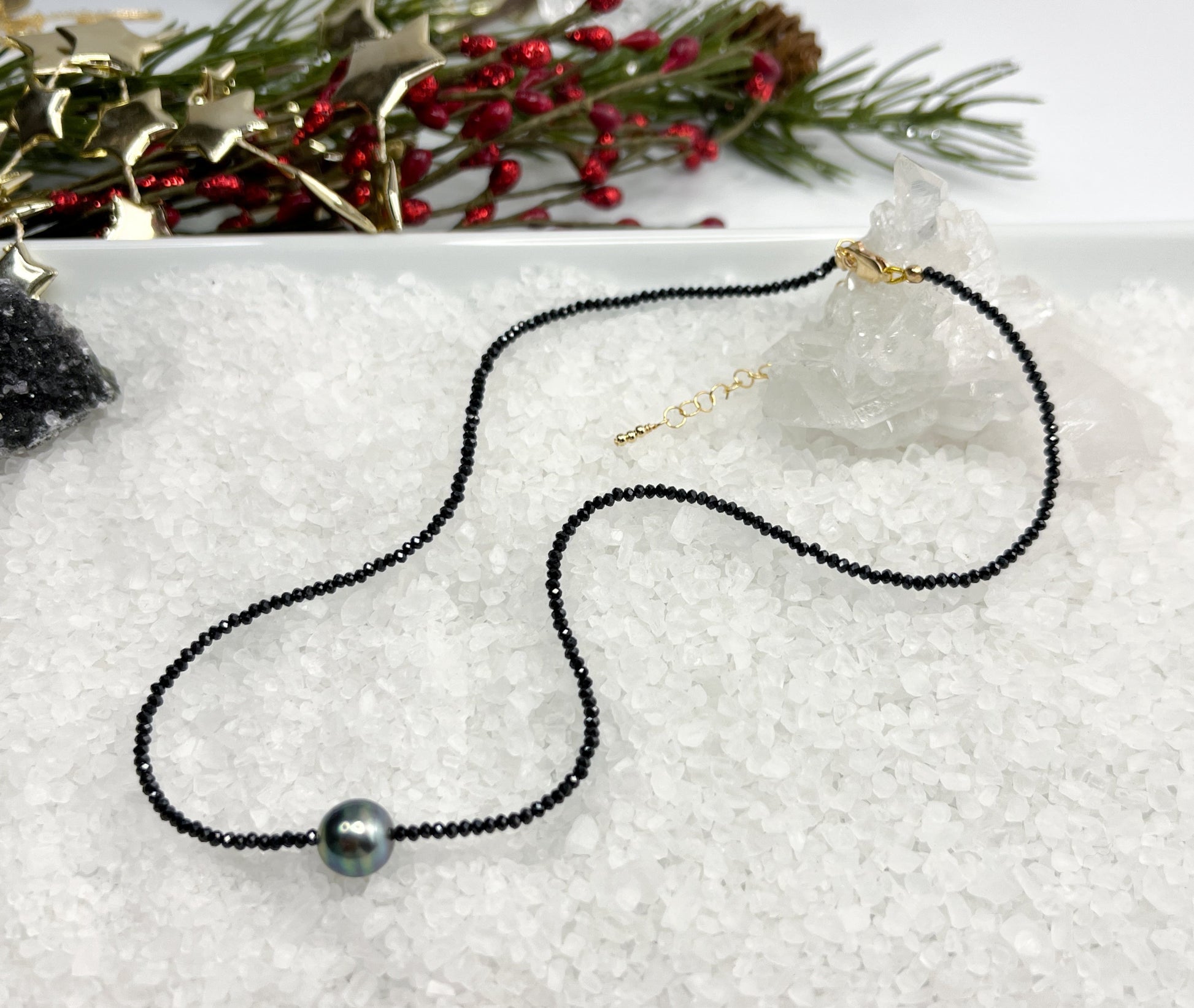 Tahitian Pearl & Black Spinel Necklace