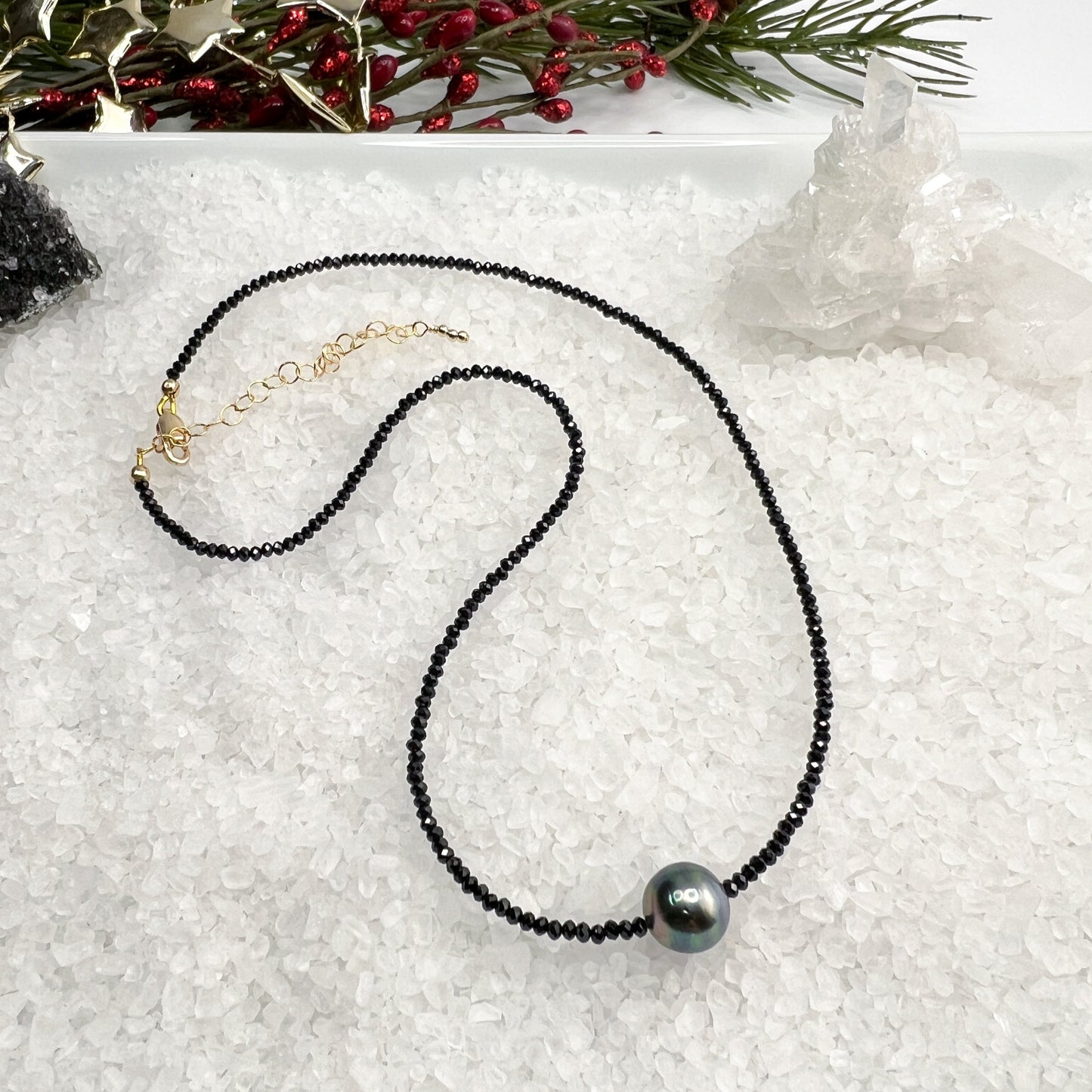 Tahitian Pearl & Black Spinel Necklace