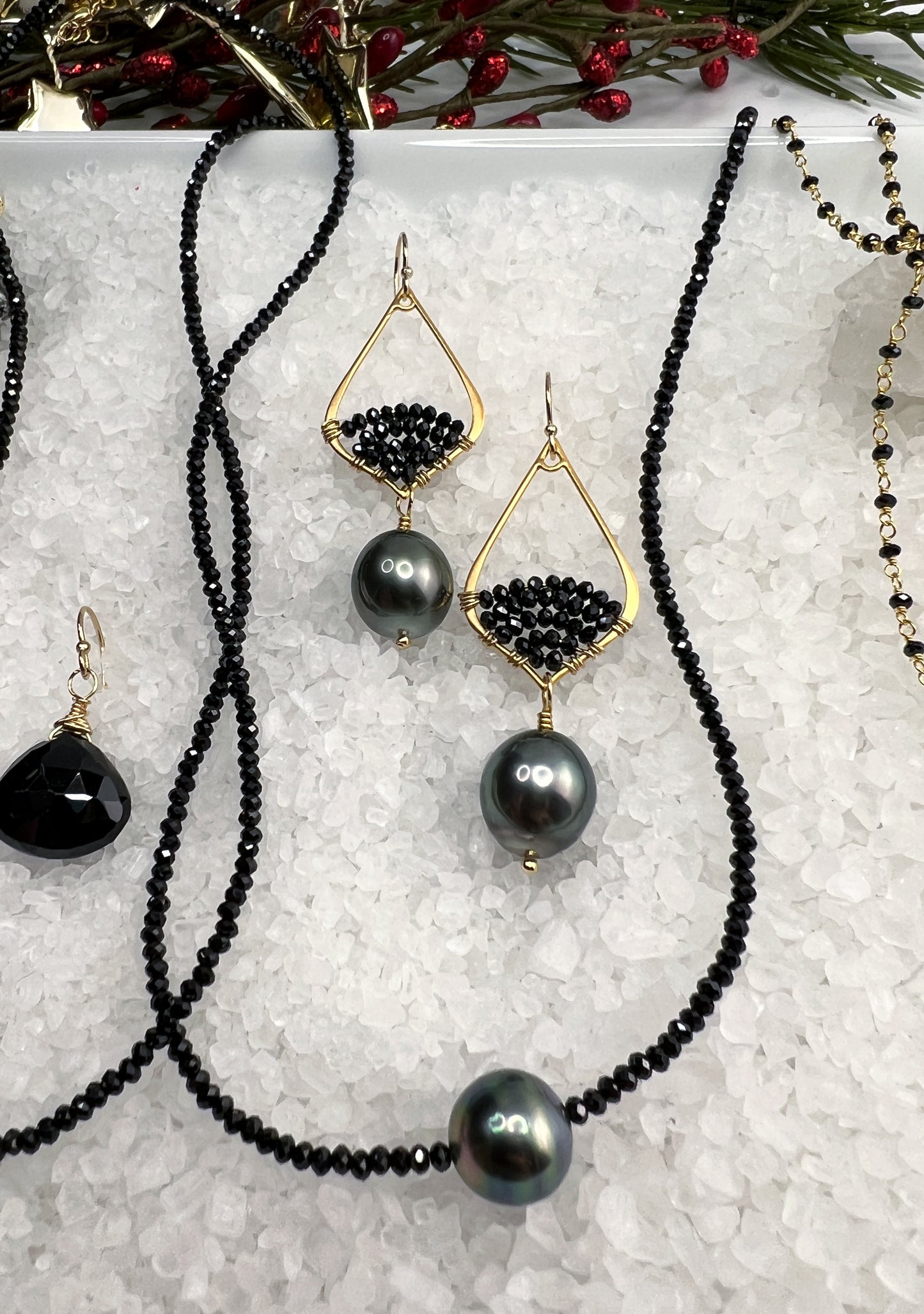 Tahitian Pearl & Black Spinel Earrings