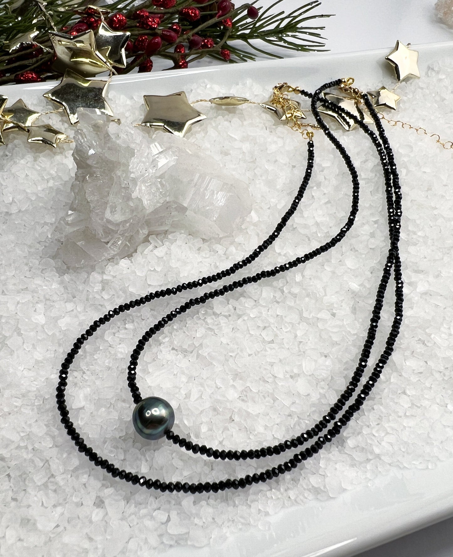 Tahitian Pearl & Black Spinel Necklace