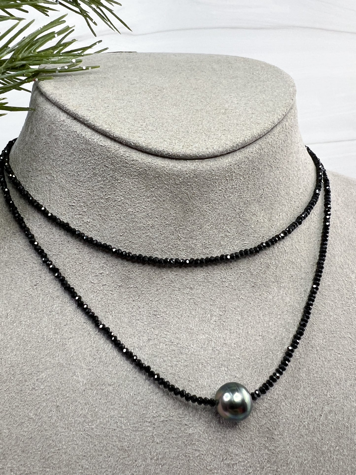 Tahitian Pearl & Black Spinel Necklace