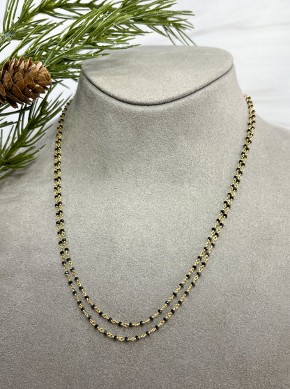 Black Spinel Rosary Double chain Necklace