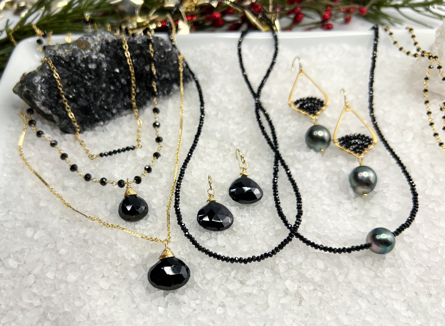 Tahitian Pearl & Black Spinel Necklace