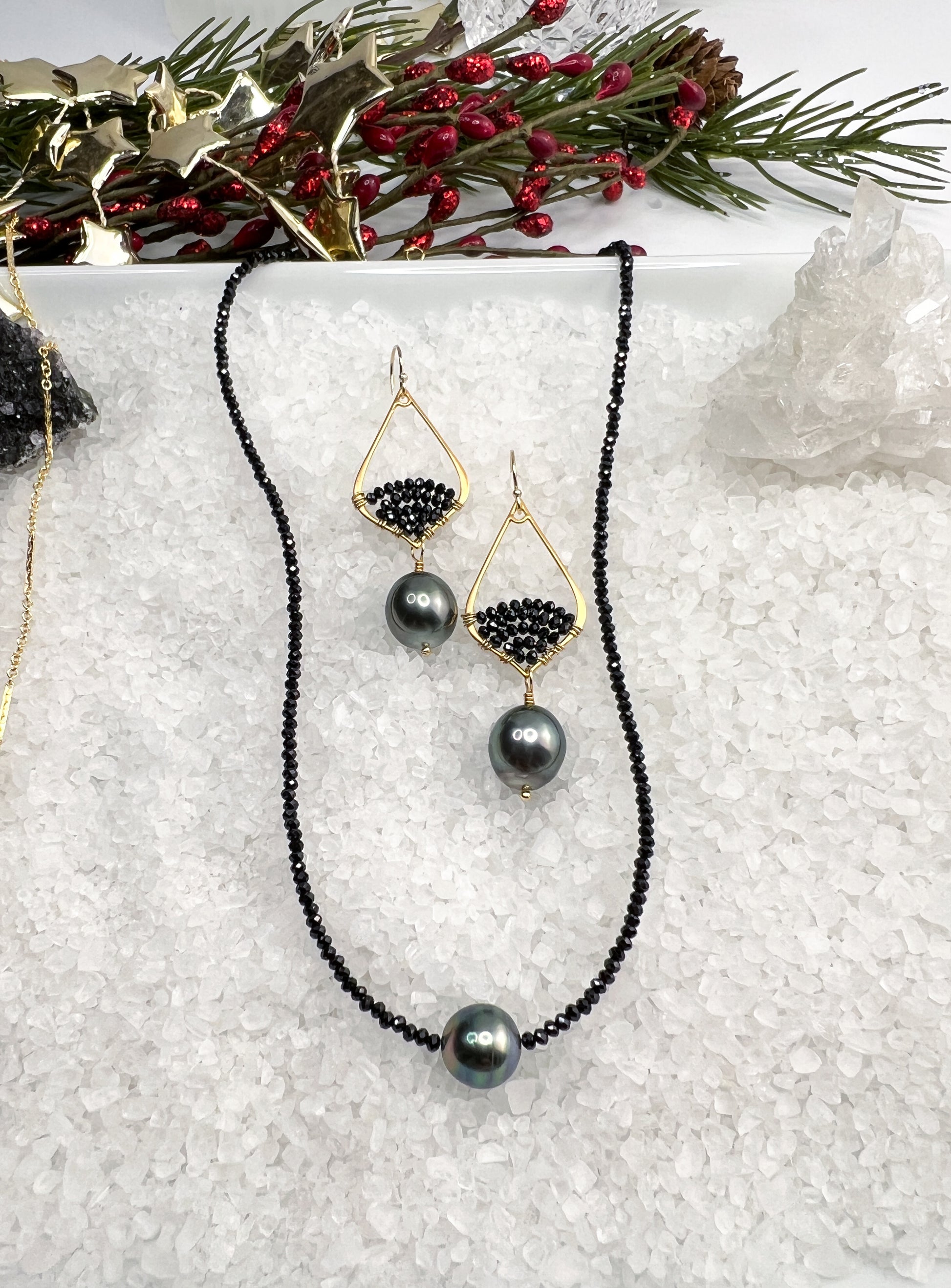 Tahitian Pearl & Black Spinel Necklace