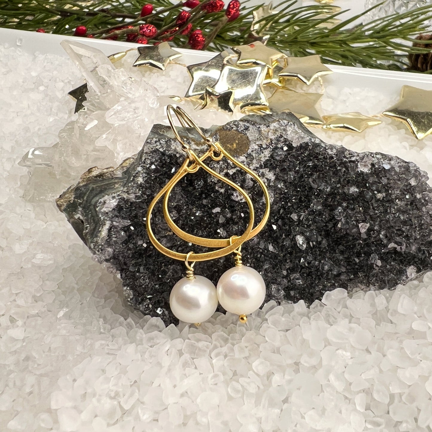 White Freshwater Pearl Teardrop Hoops