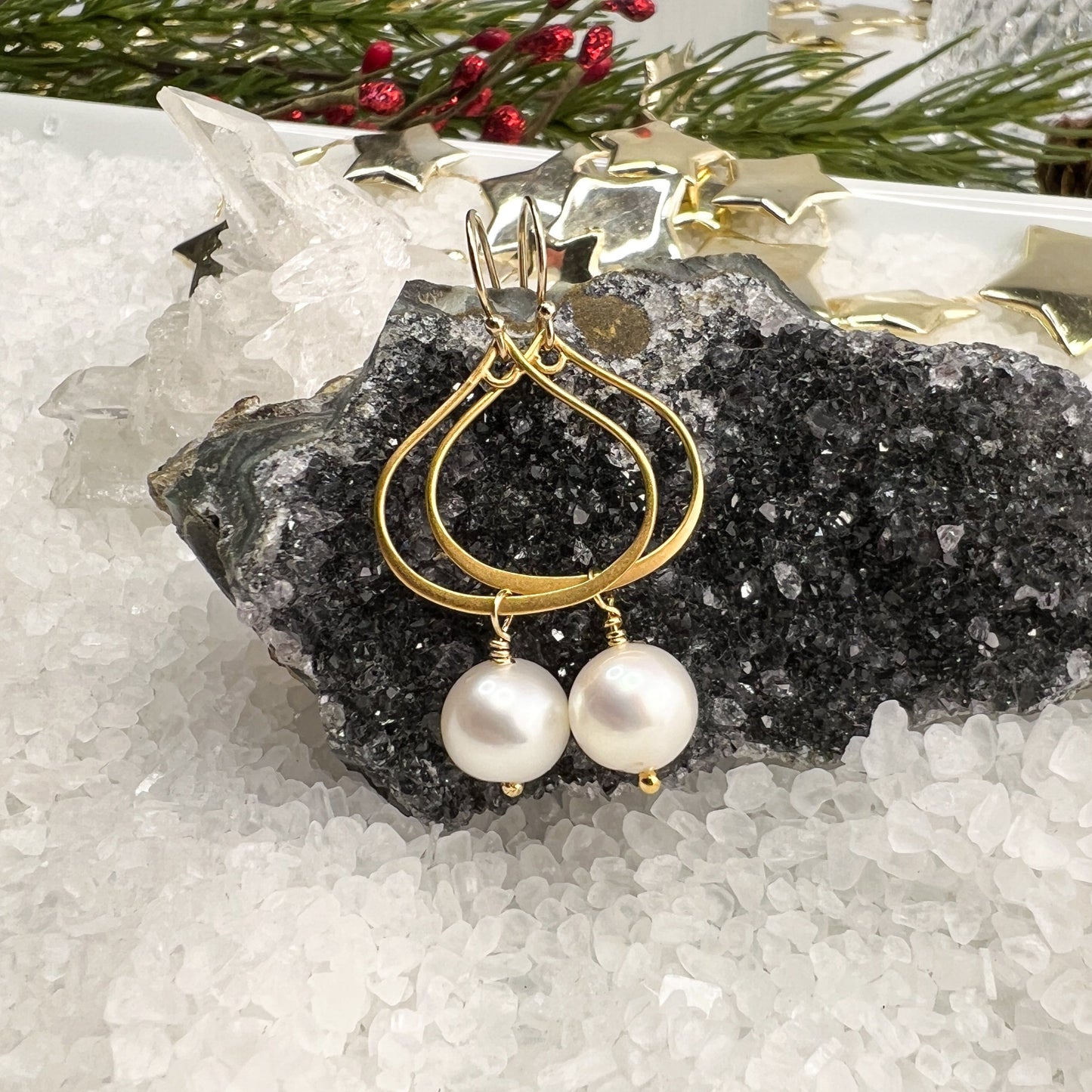 White Freshwater Pearl Teardrop Hoops