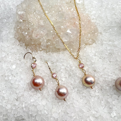 Edison Pearl & pink CZ earrings