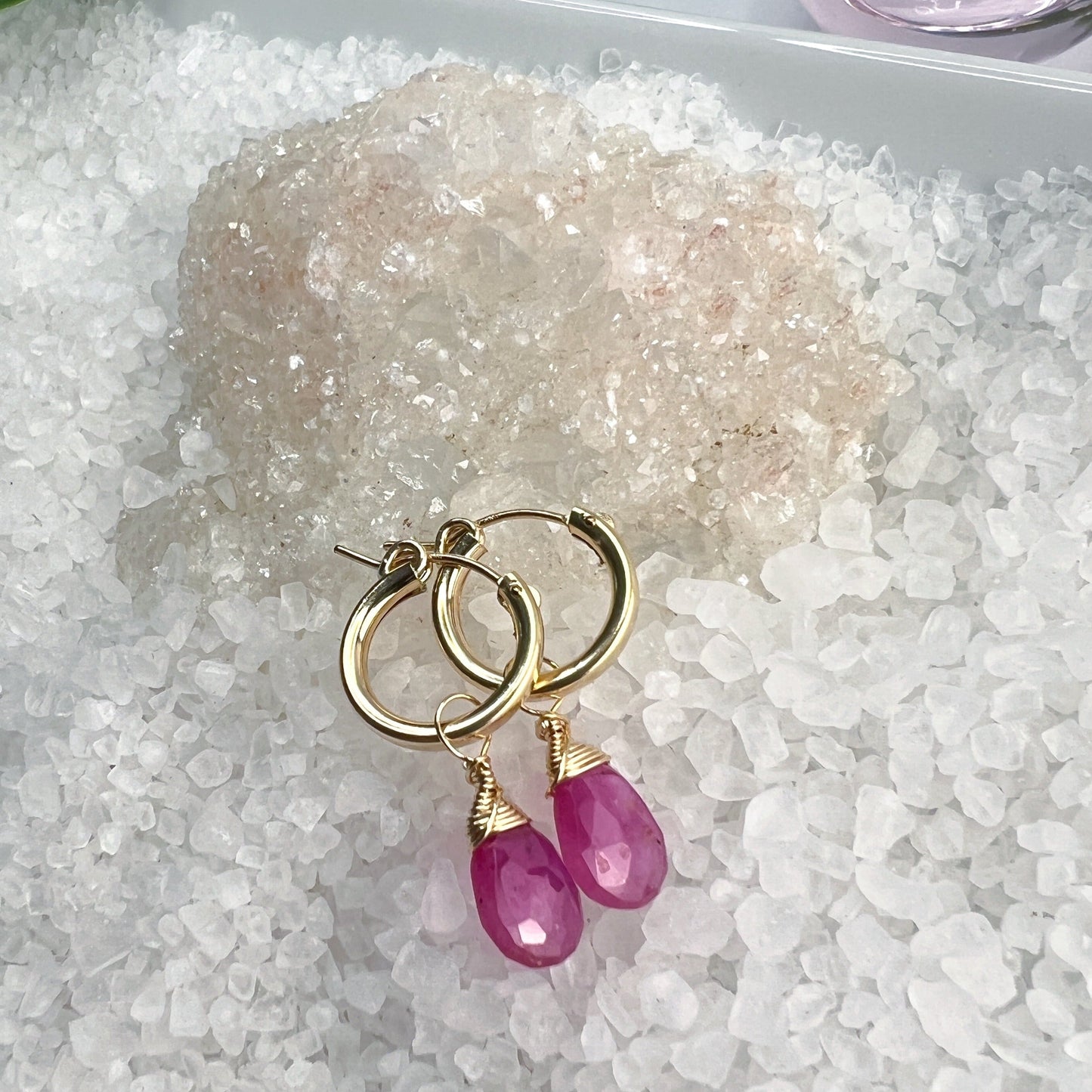 Pink Sapphire Gemstone Hoop Earrings