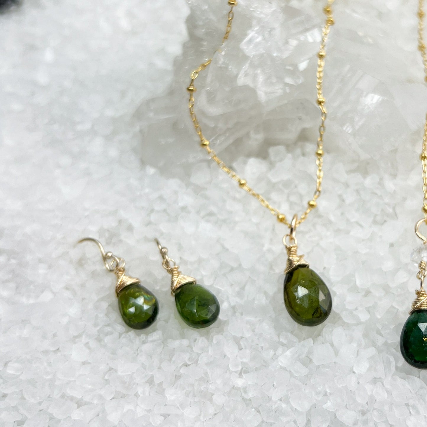  Green Tourmaline Necklace & Earrings