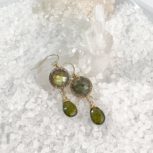 Labradorite, Green Tourmaline Earrings