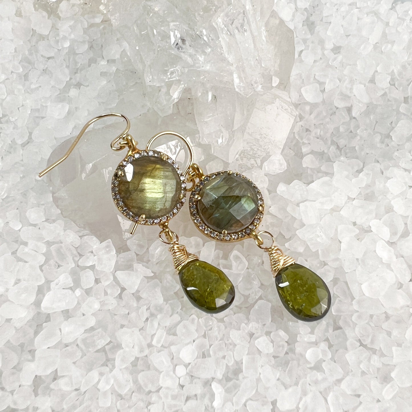 Labradorite, Green Tourmaline Earrings