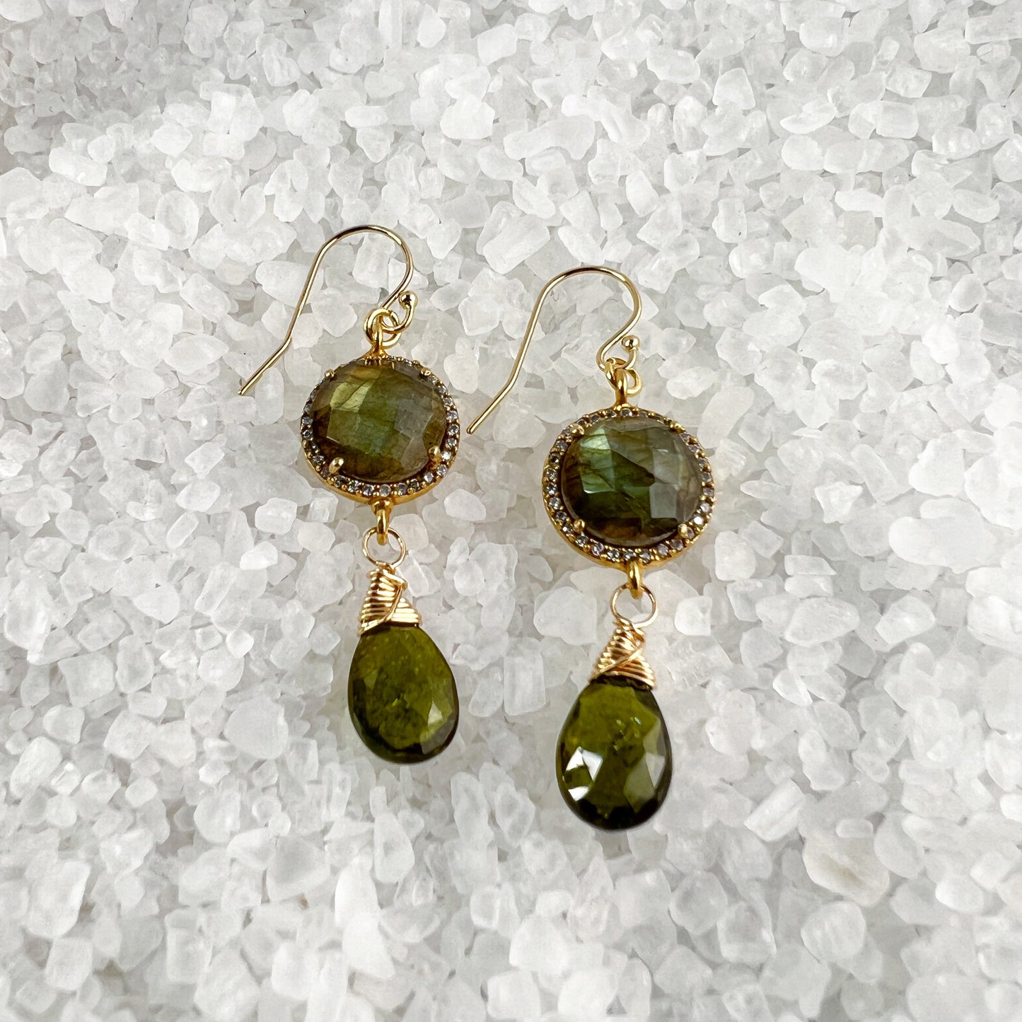 Labradorite, Green Tourmaline Earrings