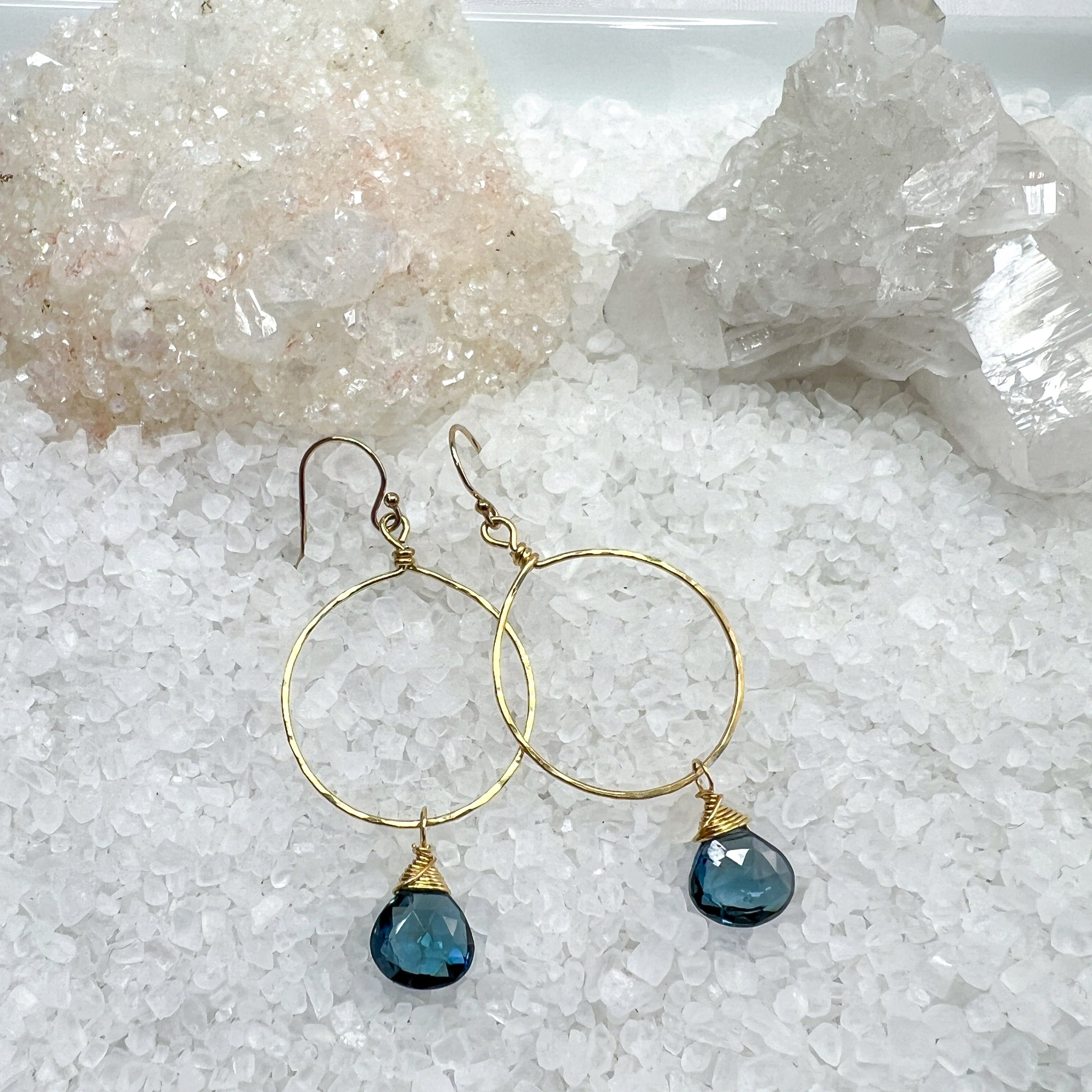 Santorini Drop Hoop Earrings With London Blue Topaz And Diamonds