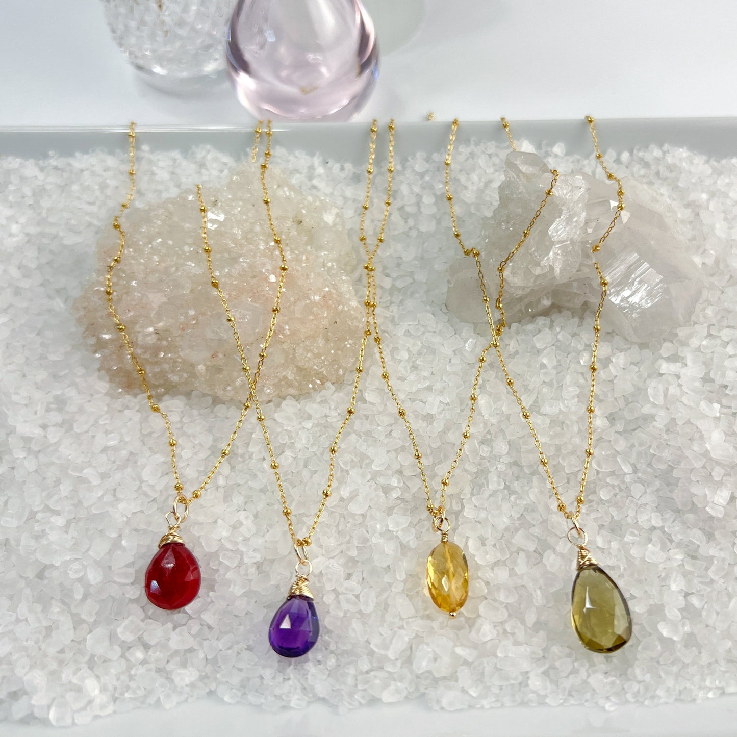 Ruby, Amethyst, Citrine, Olive quartz necklaces
