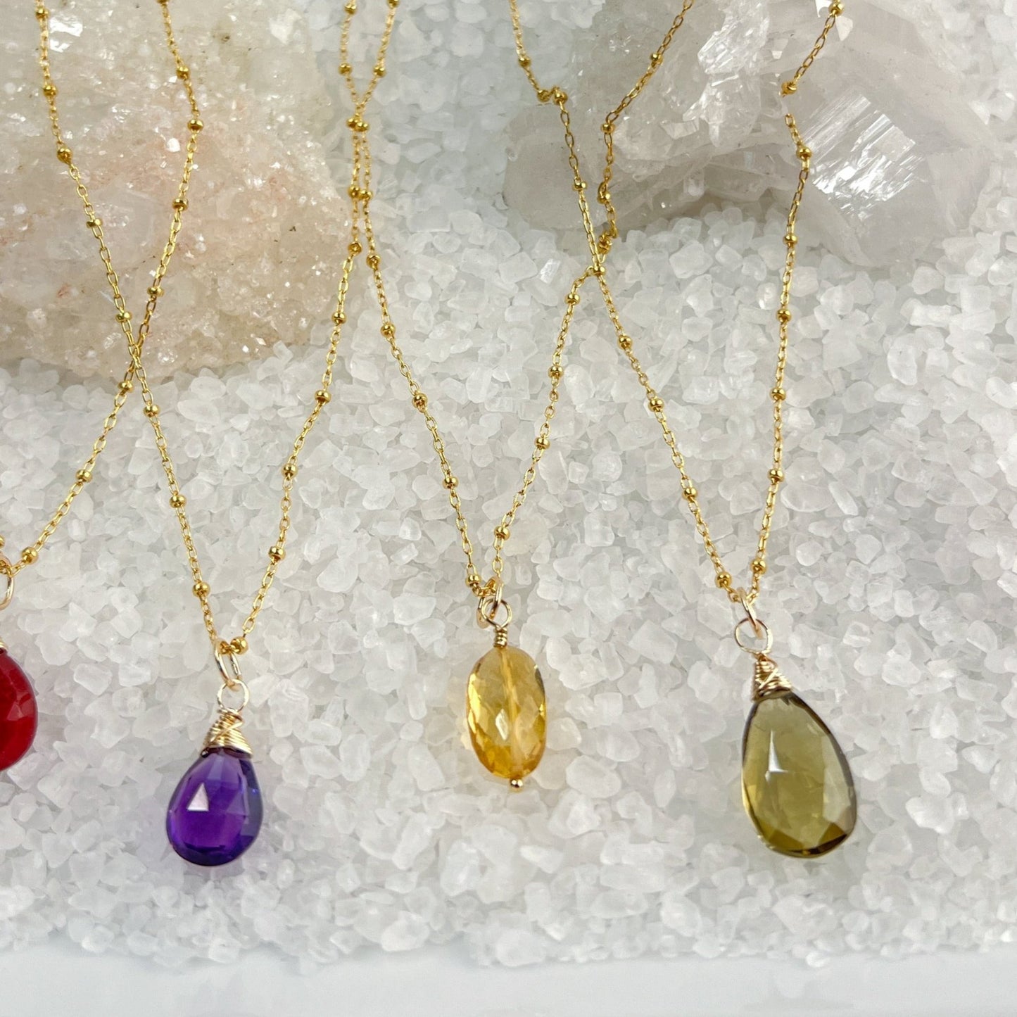 Ruby, Amethyst, Citrine, Olive quartz necklaces