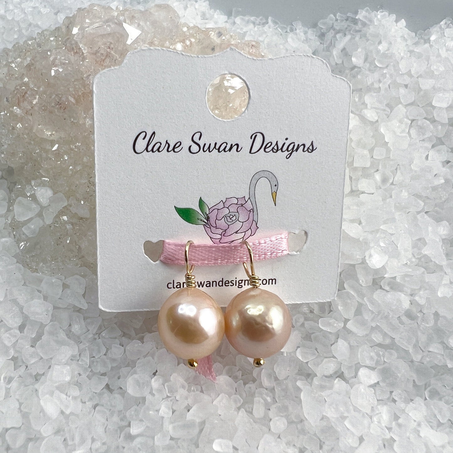 Light Peach Pearl Hoop Earrings 