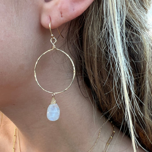 Rainbow Moonstone Hoops