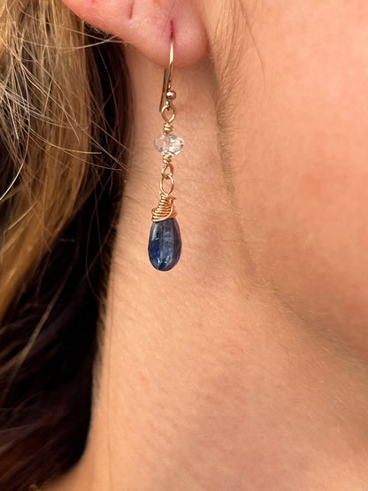 Kyanite, Herkimer Drop earrings