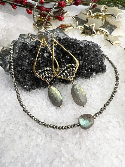 Labradorite & Pyrite Arabesque Earrings