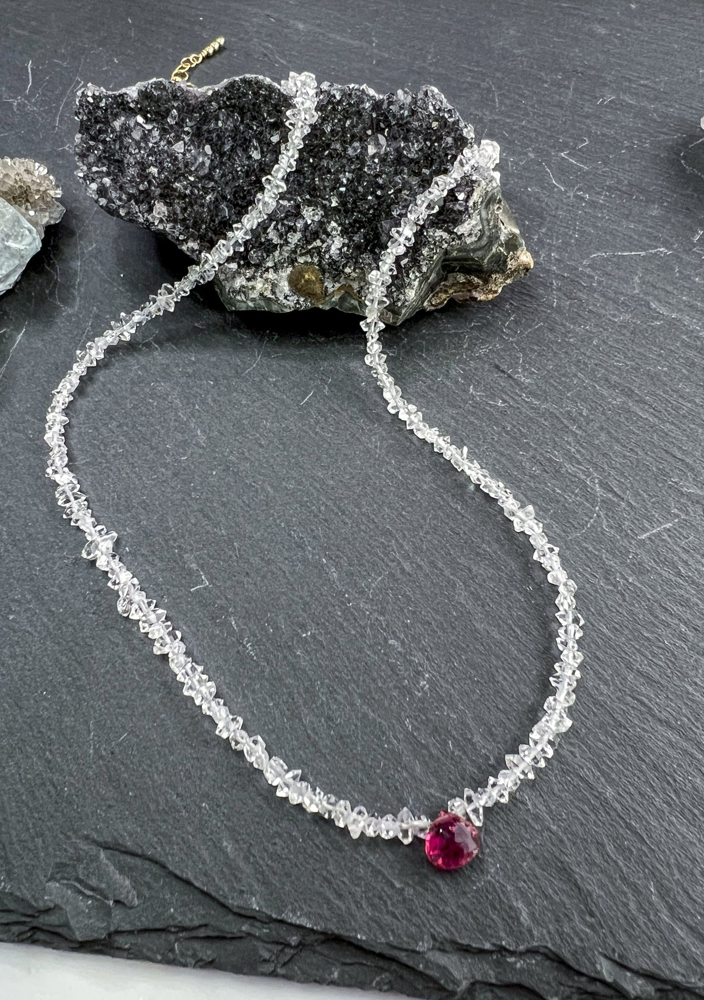 Rubellite & Herkimer Diamond Necklace