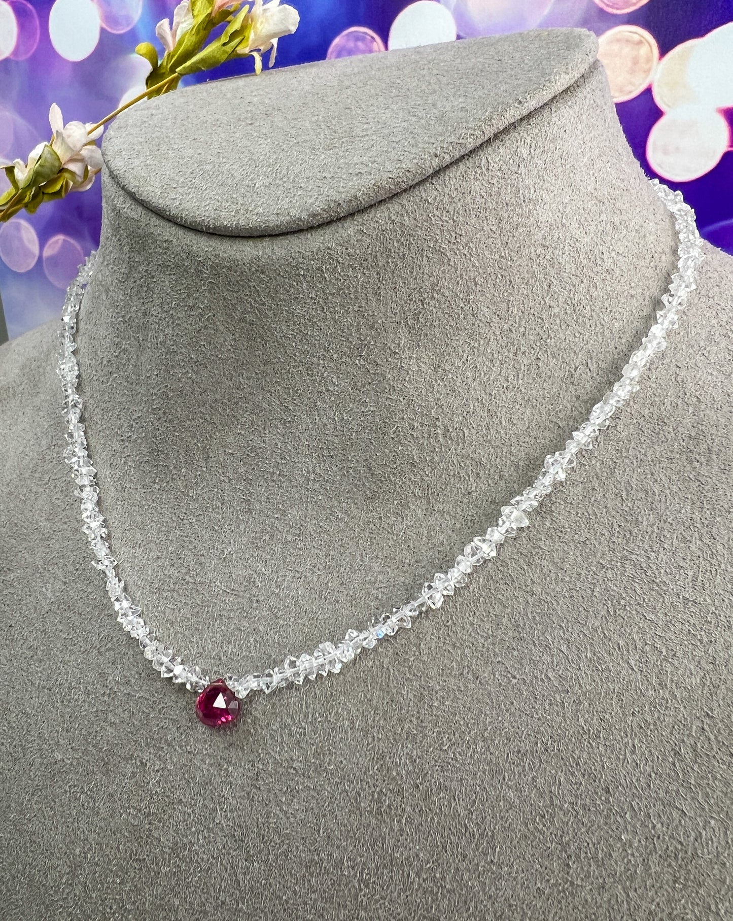 Rubellite & Herkimer Diamond Necklace