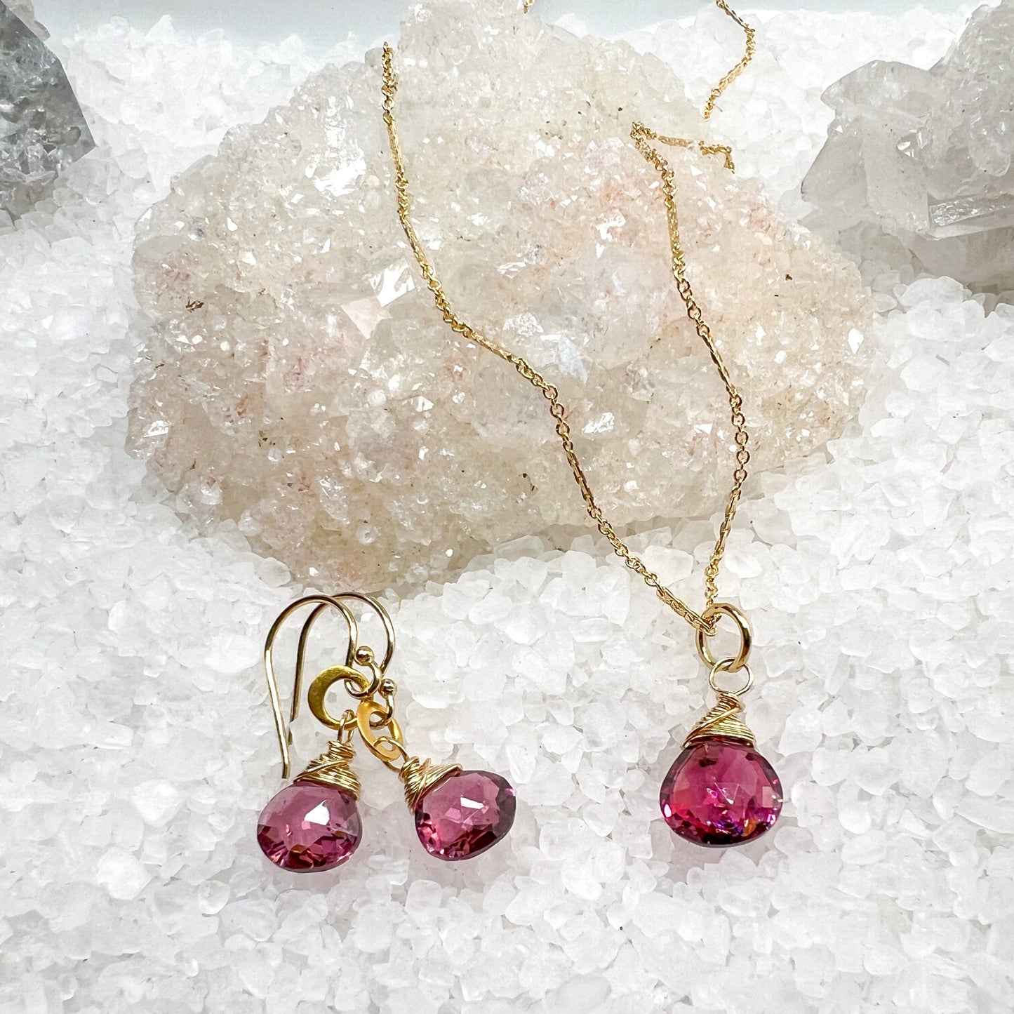 rubillite tourmaline necklace & earrings