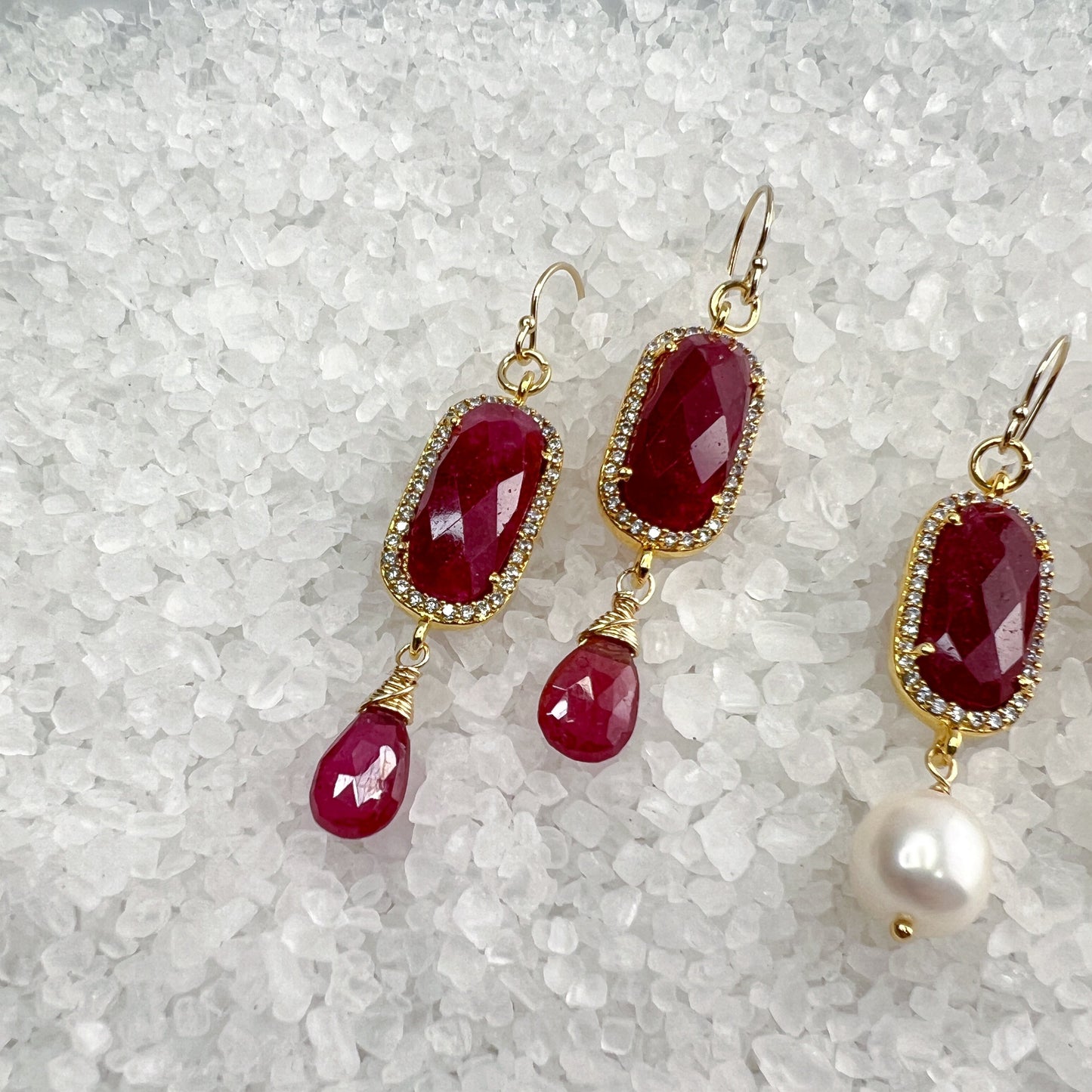 Ruby, CZ & Pink Sapphire Earrings