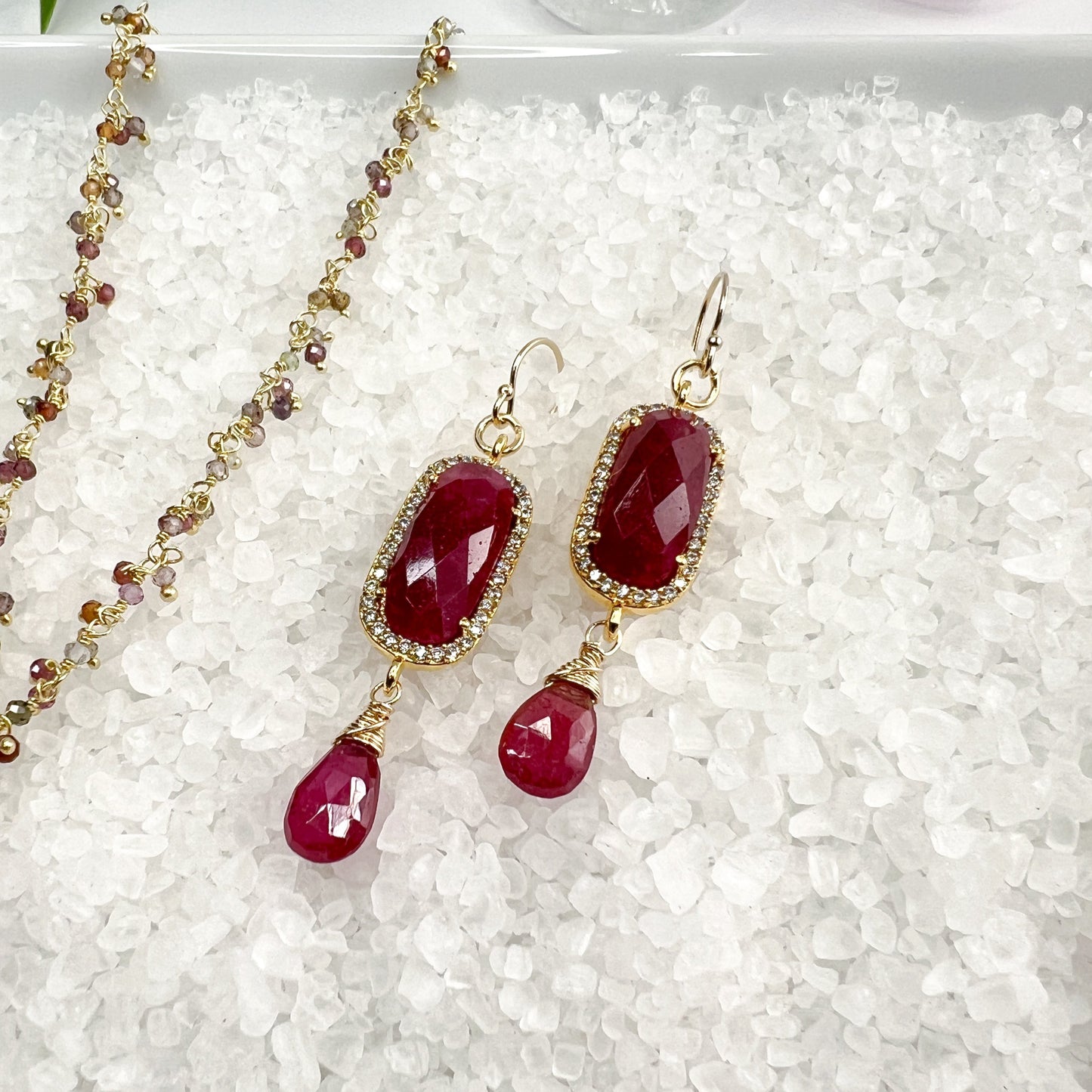 Ruby, CZ & Pink Sapphire Earrings