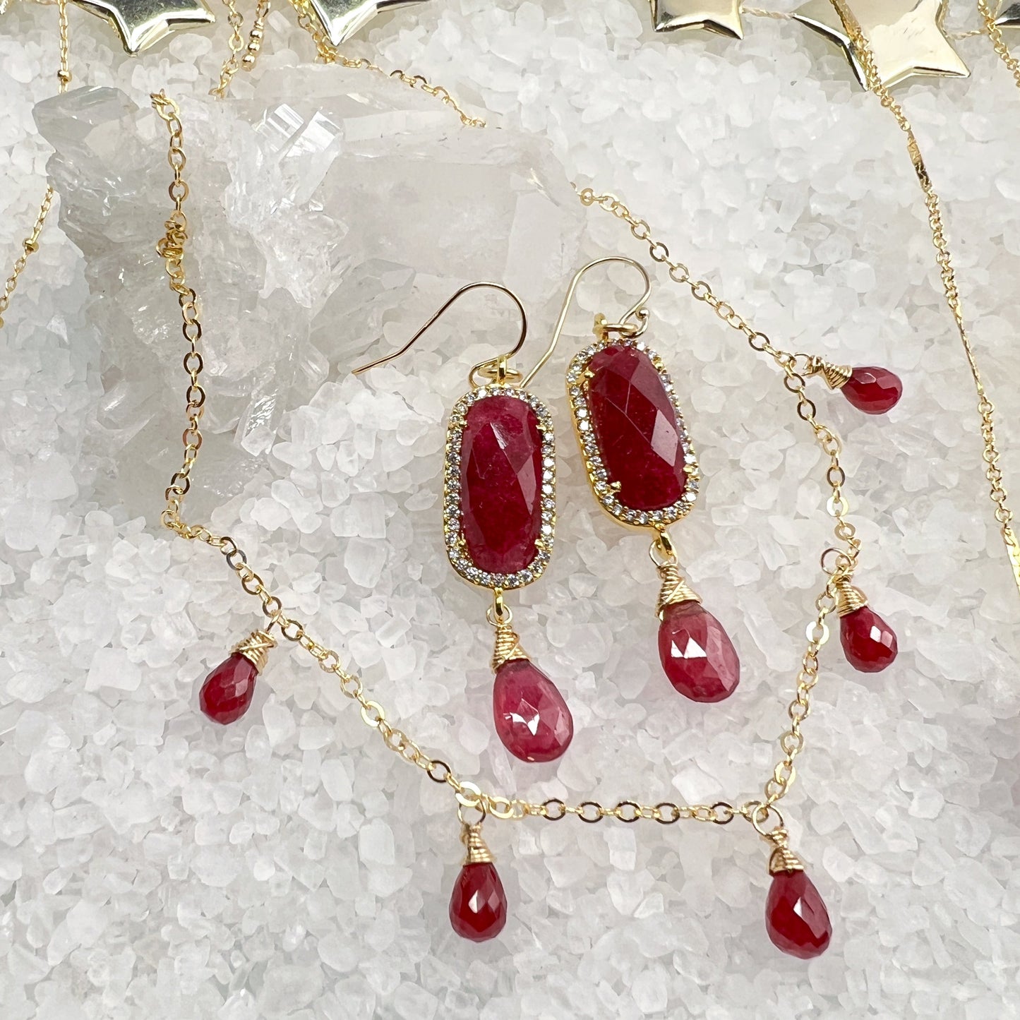 Ruby, CZ & Pink Sapphire Earrings