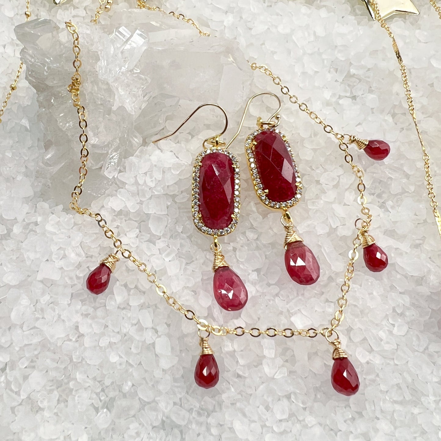 Ruby briolette dangle necklace