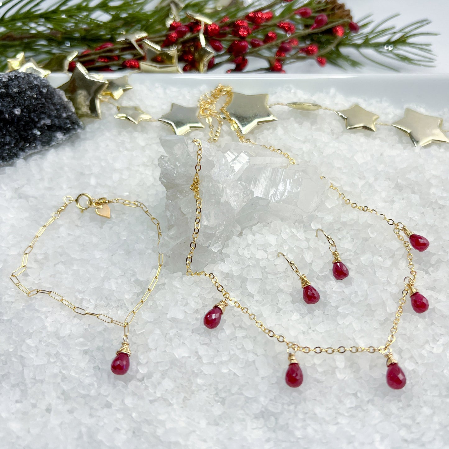 Ruby briolette dangle necklace