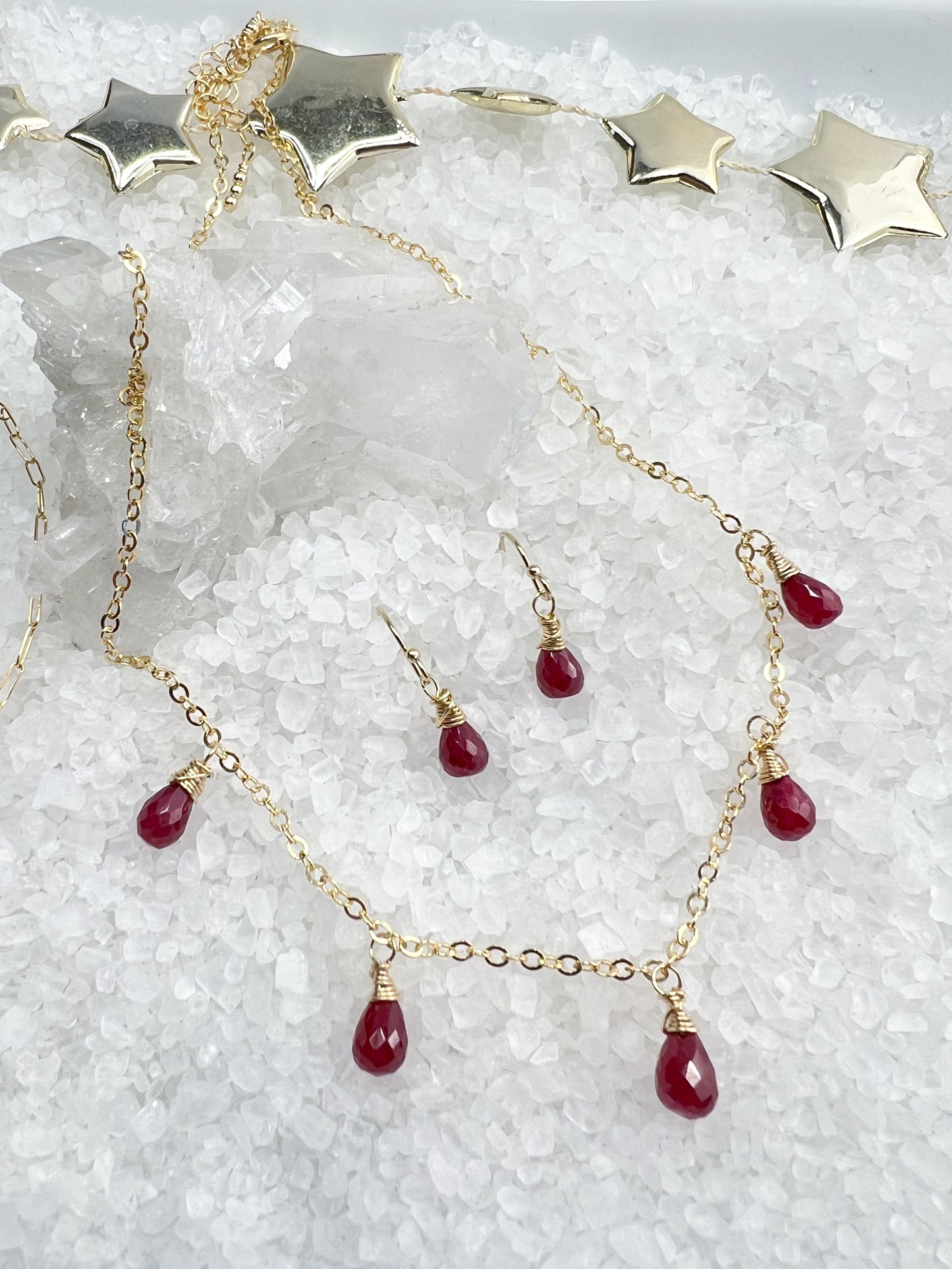 Ruby briolette dangle necklace