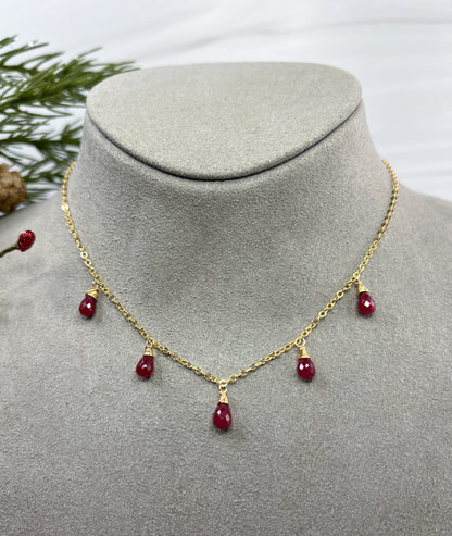 Ruby briolette dangle necklace