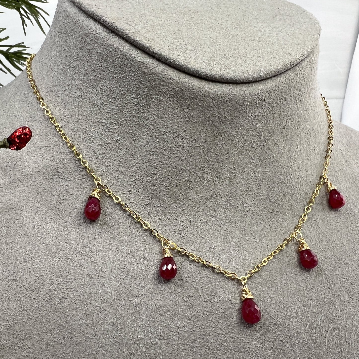 Ruby briolette dangle necklace