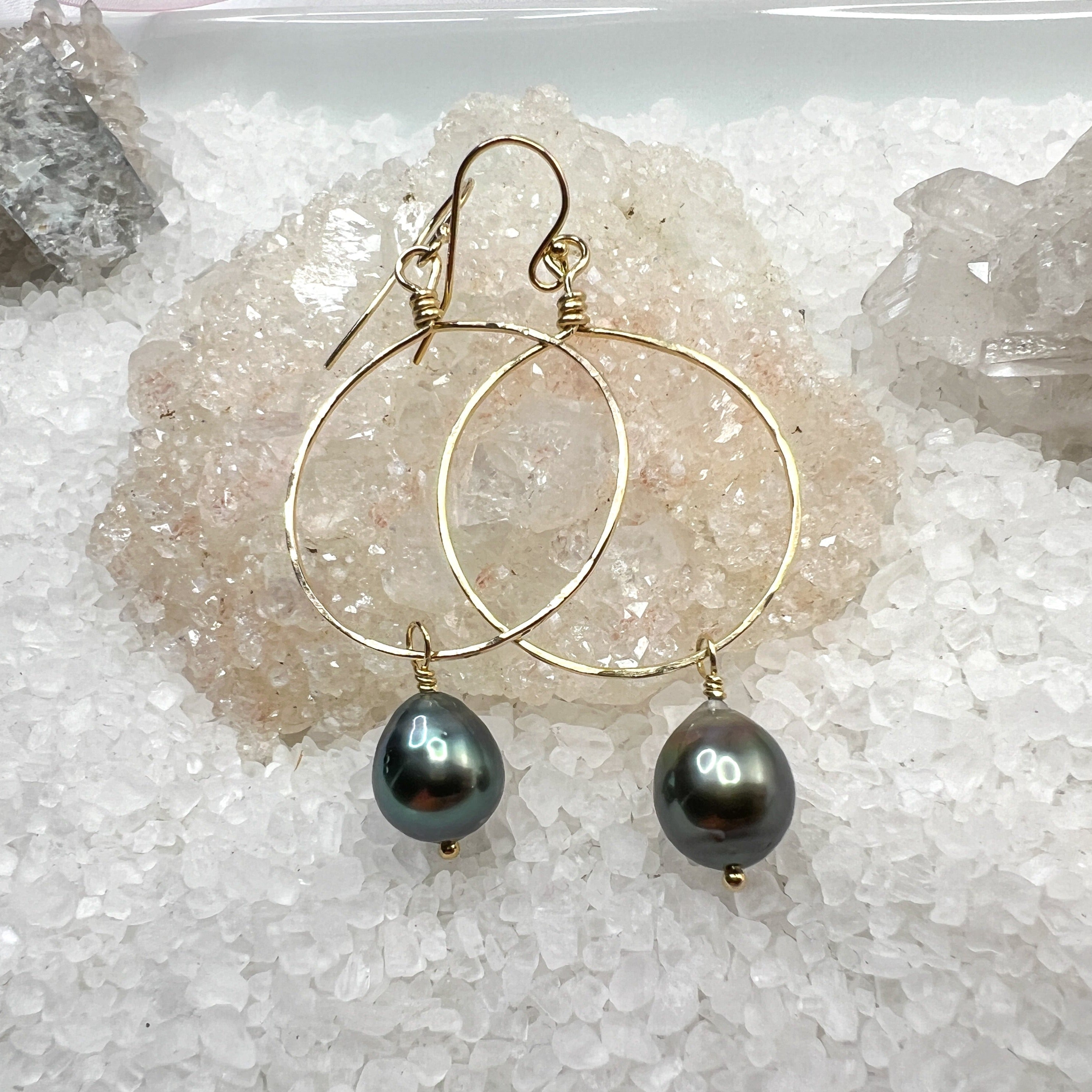 Tahitian Pearl retailer gold fill hoop earrings with CZ