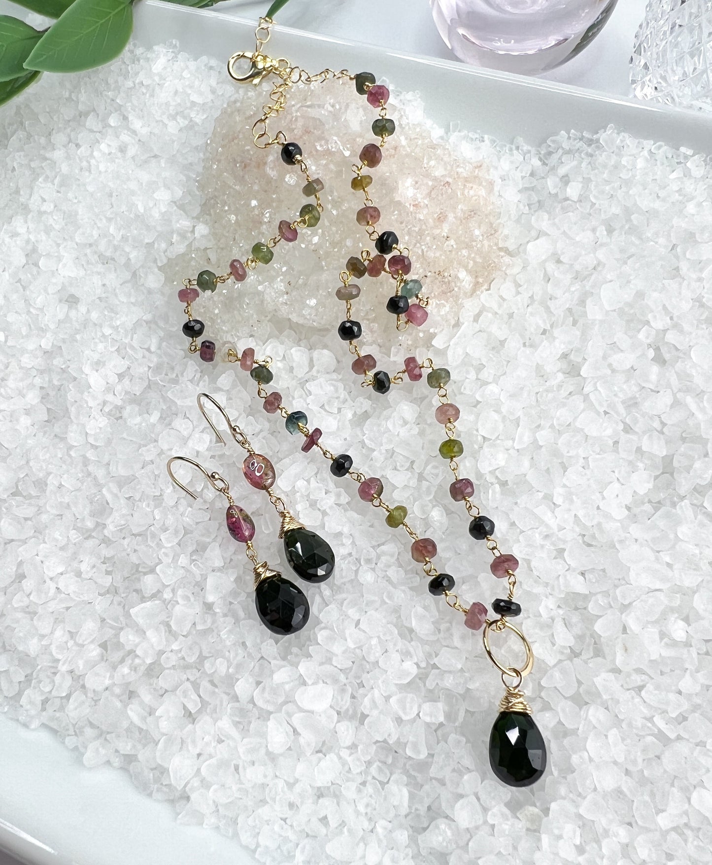 Watermelon Tourmaline Necklace & Earrings