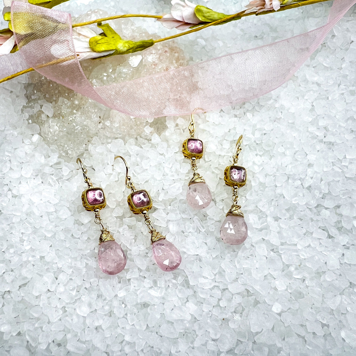 Pink Tourmaline & Morganite Drop Earrings