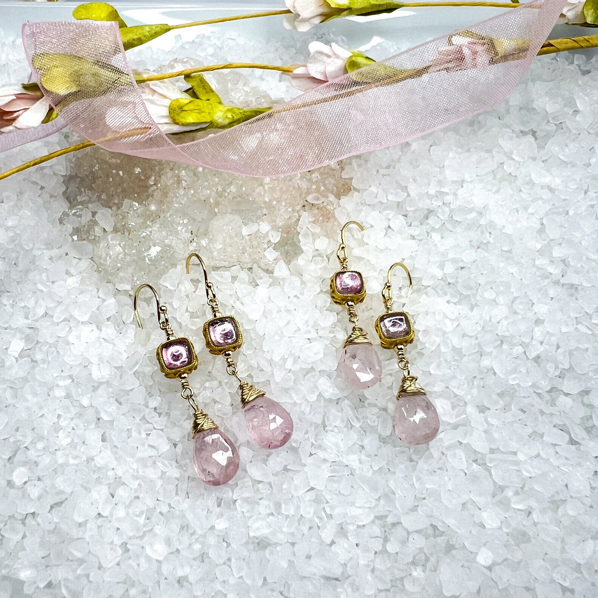 Pink Tourmaline & Morganite Drop Earrings