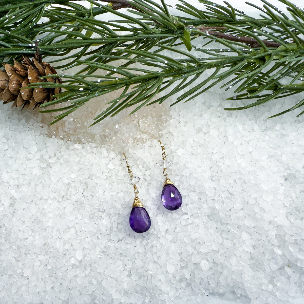 Amethyst & Herkimer Diamond Earrings