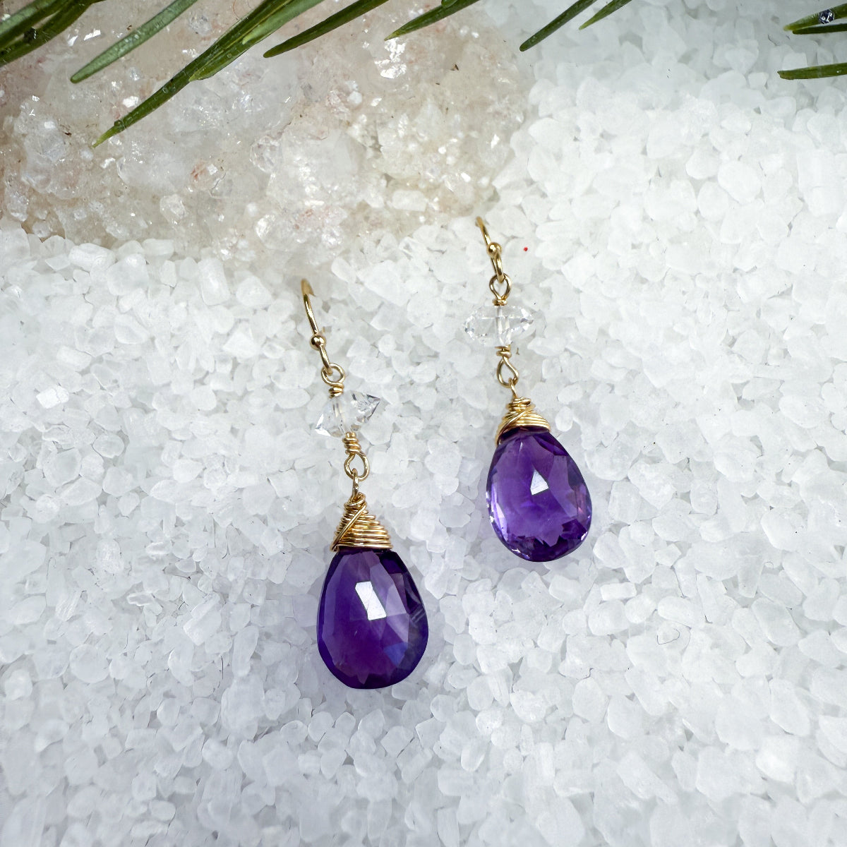 Amethyst & Herkimer Diamond Earrings