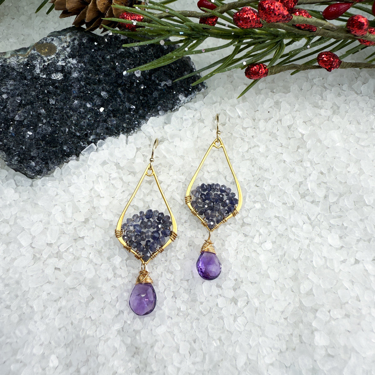 Amethyst & Iolite Hoops