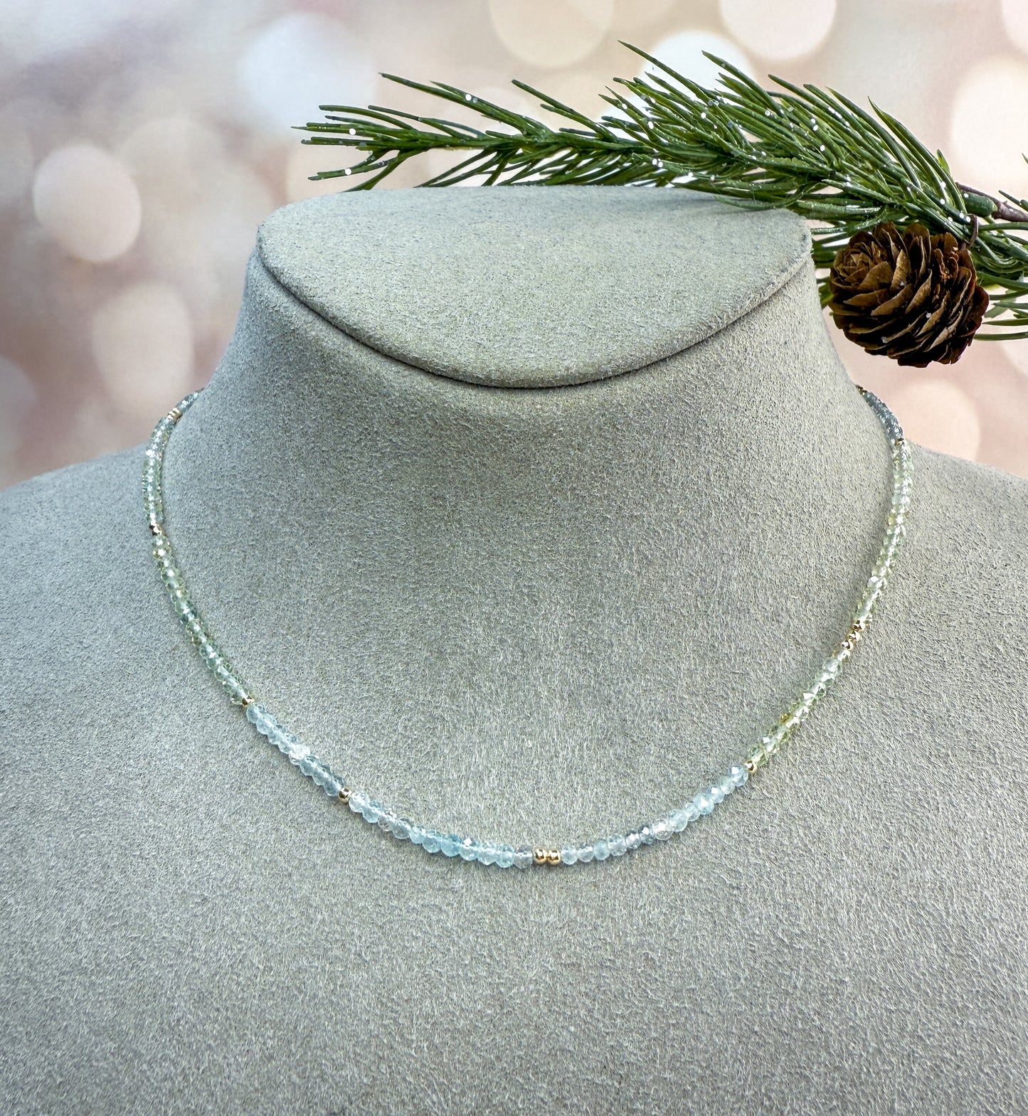 Dainty Gemstone Necklace with Gold Beads - Add Charms or Wear Alone