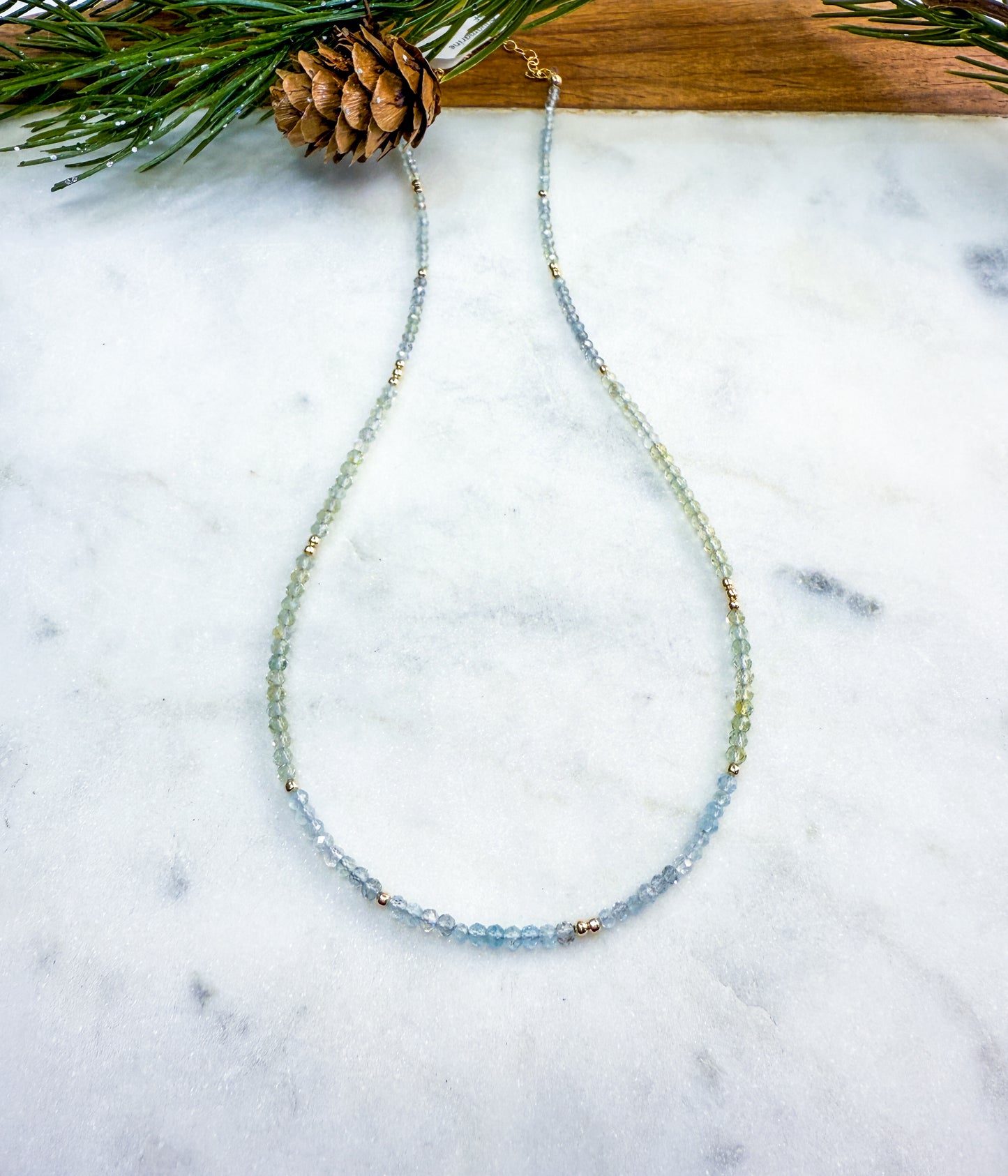 Dainty Gemstone Necklace with Gold Beads - Add Charms or Wear Alone