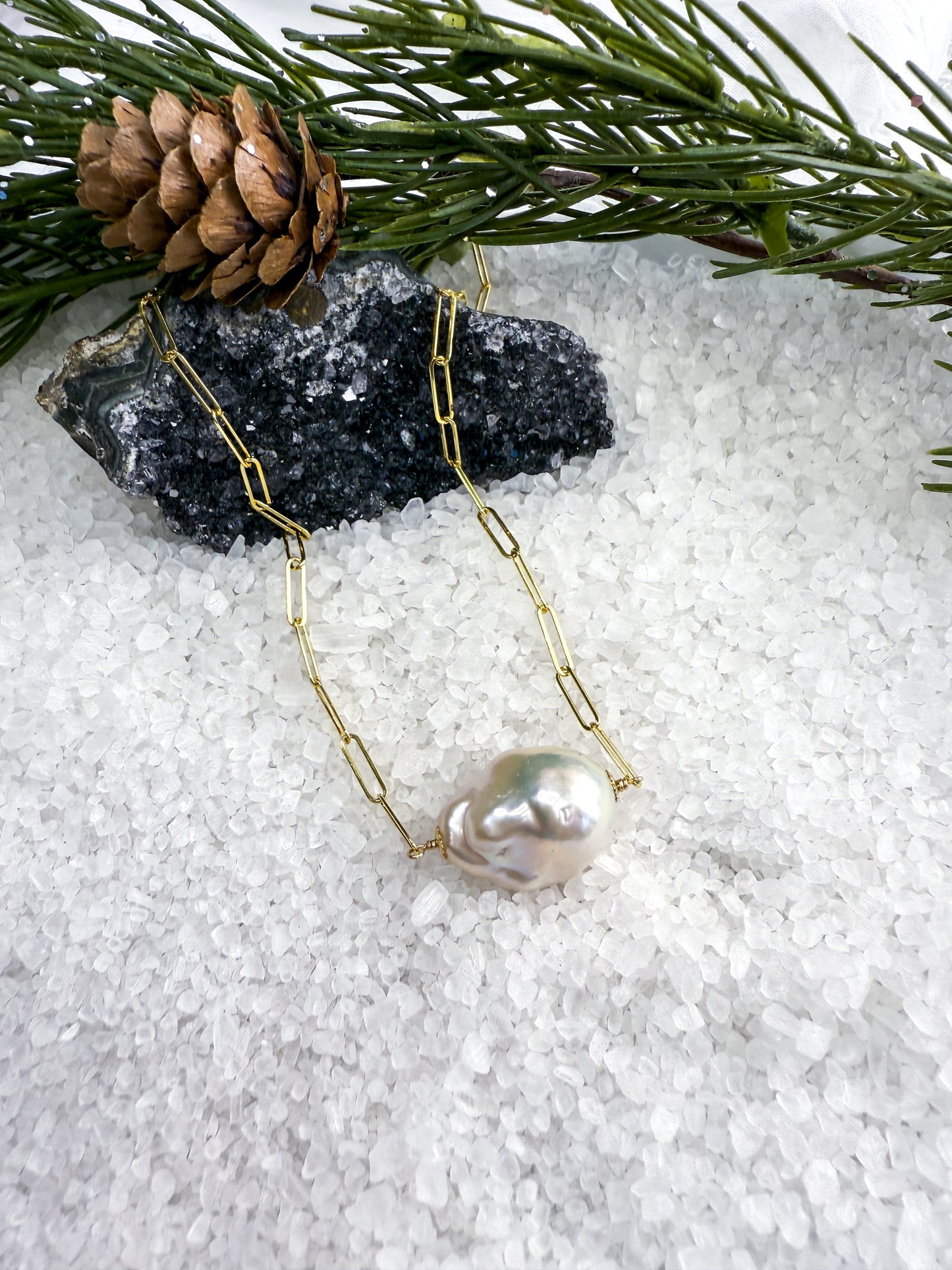 White Baroque Pearl Necklace and Earring Set