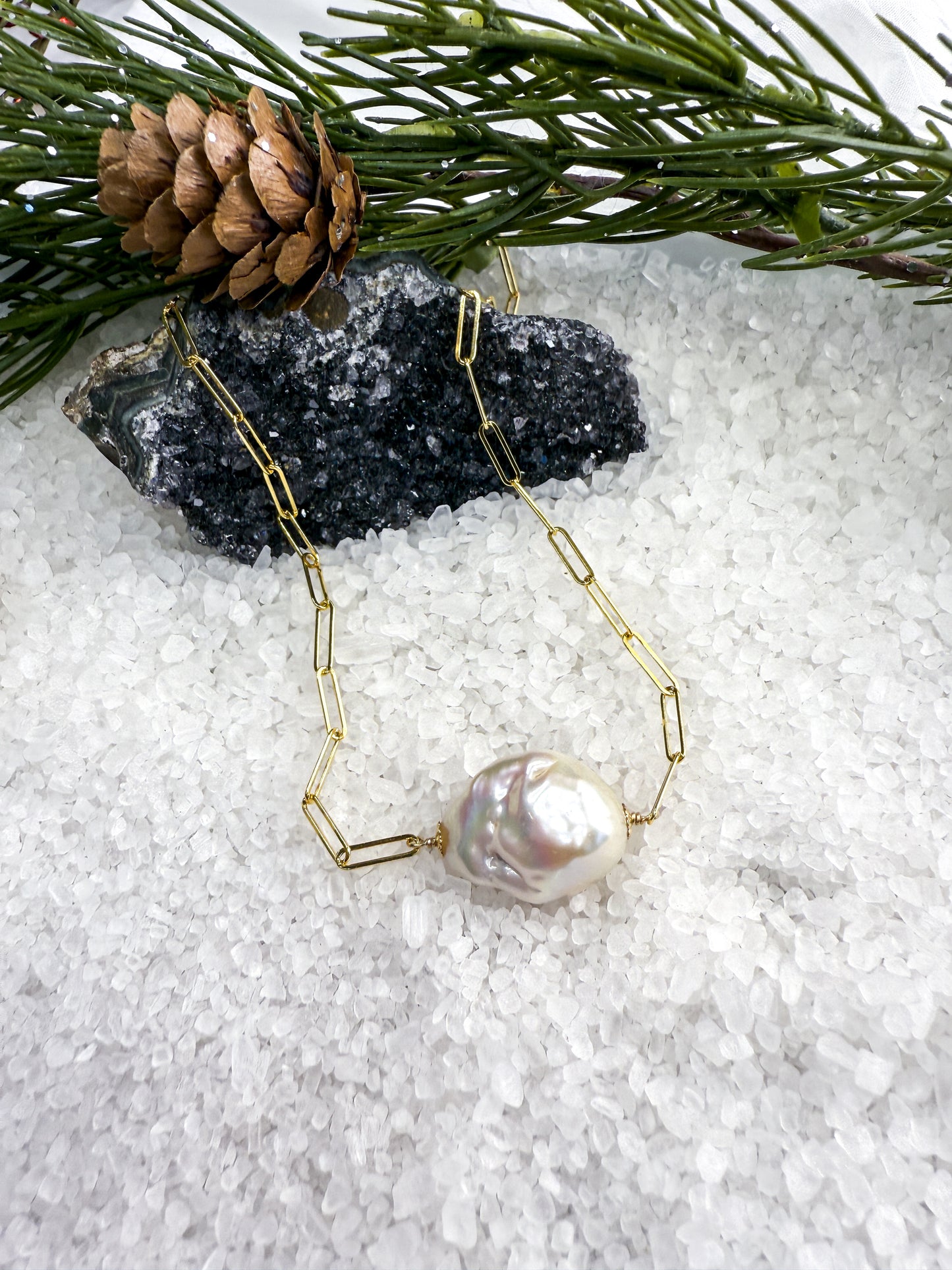 White Baroque Pearl Necklace and Earring Set