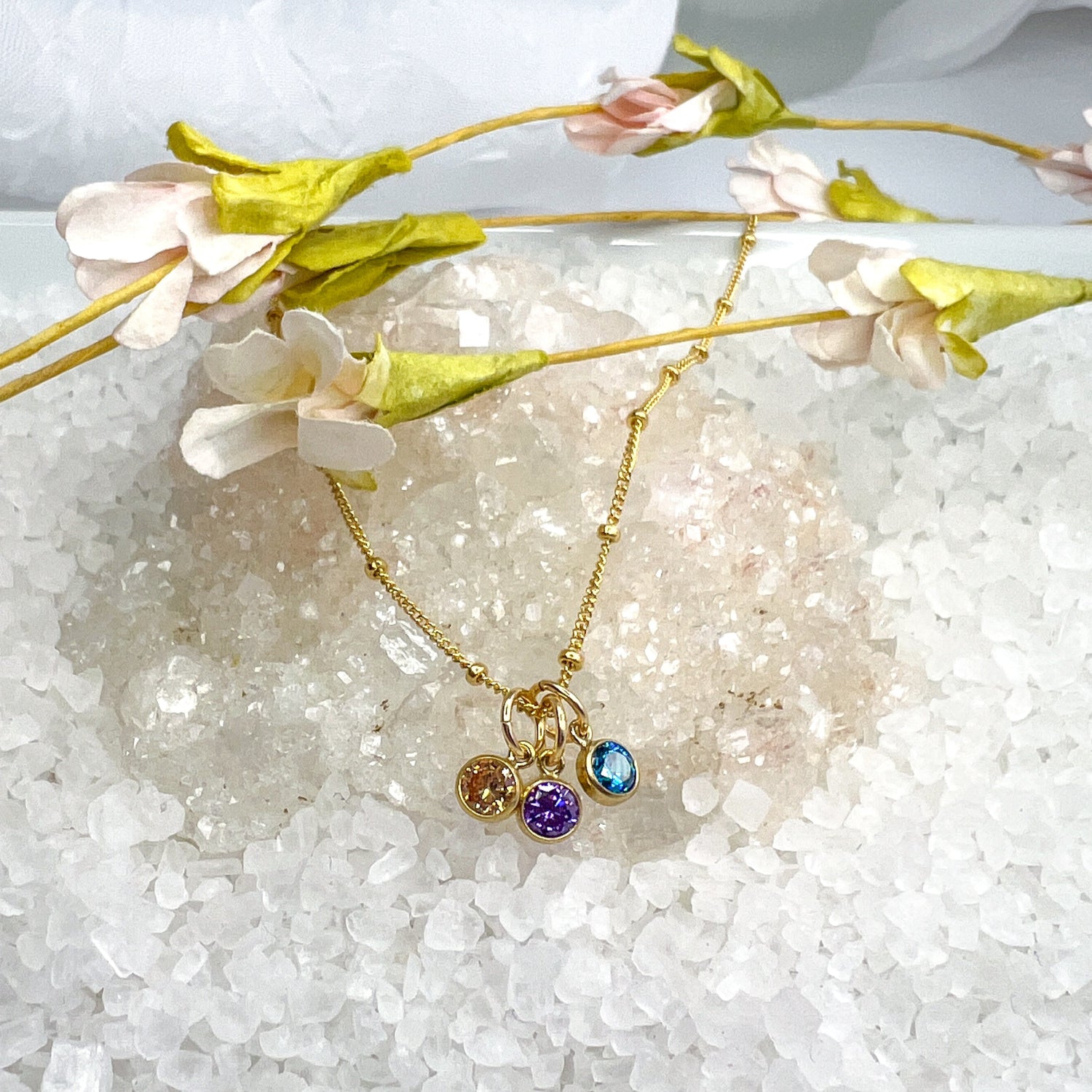 Gold filled birthstone charm necklace