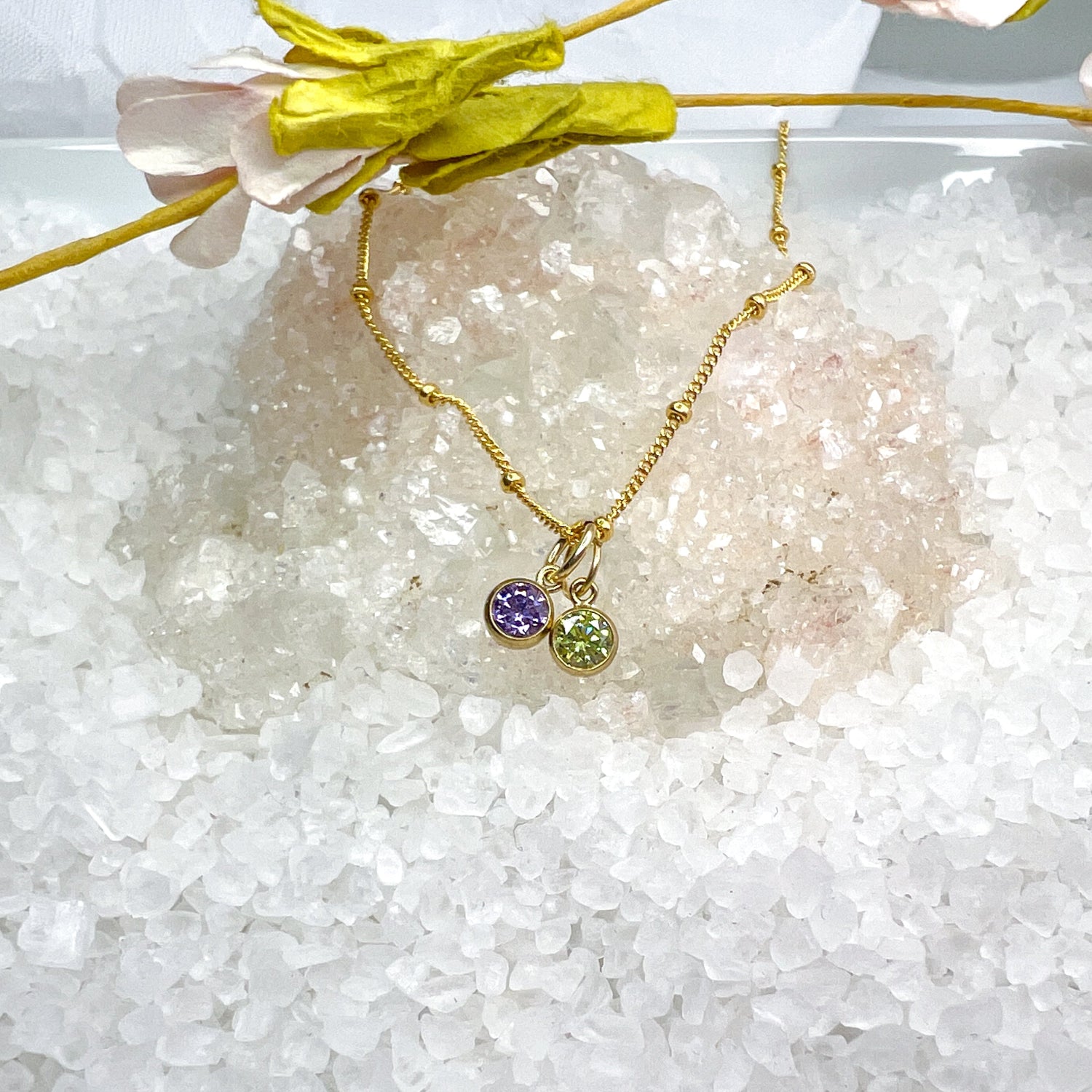 Gold filled birthstone charm necklace