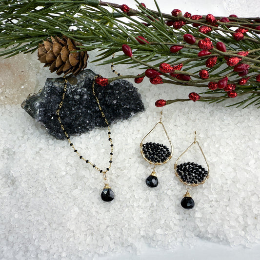 Black Spinel Necklace and Earring Set