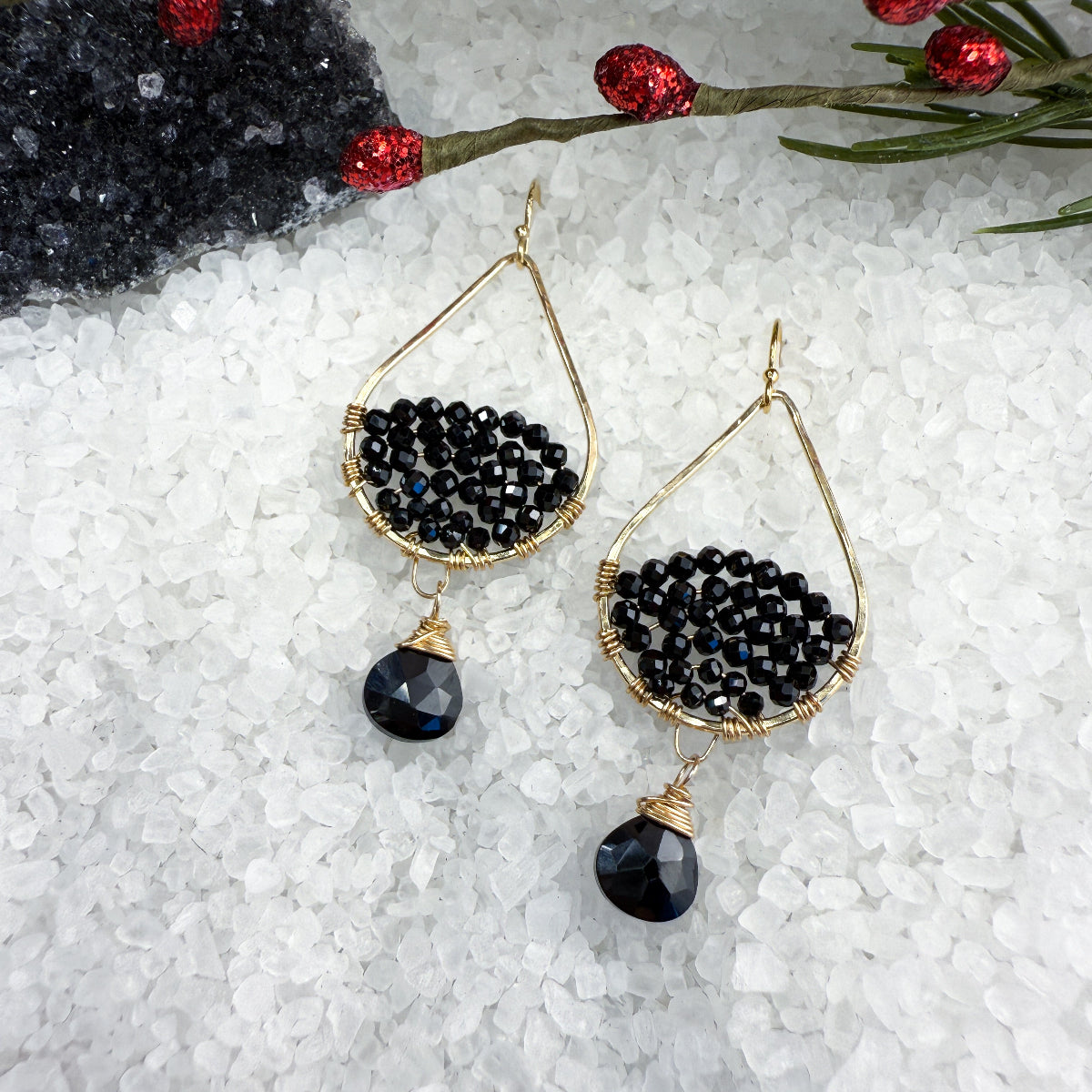 Black Spinel Necklace and Earring Set